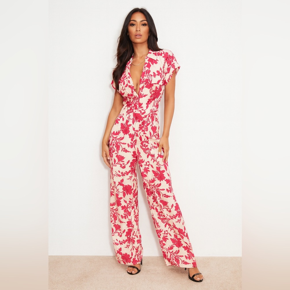 Mango Red and White Floral Jumpsuit